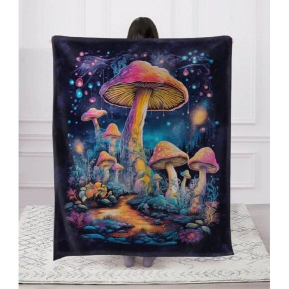 New Psychedelic Mushrooms Plush Throw Blanket Gift Colorful Fungus Orbs Mushroom - Picture 4 of 5